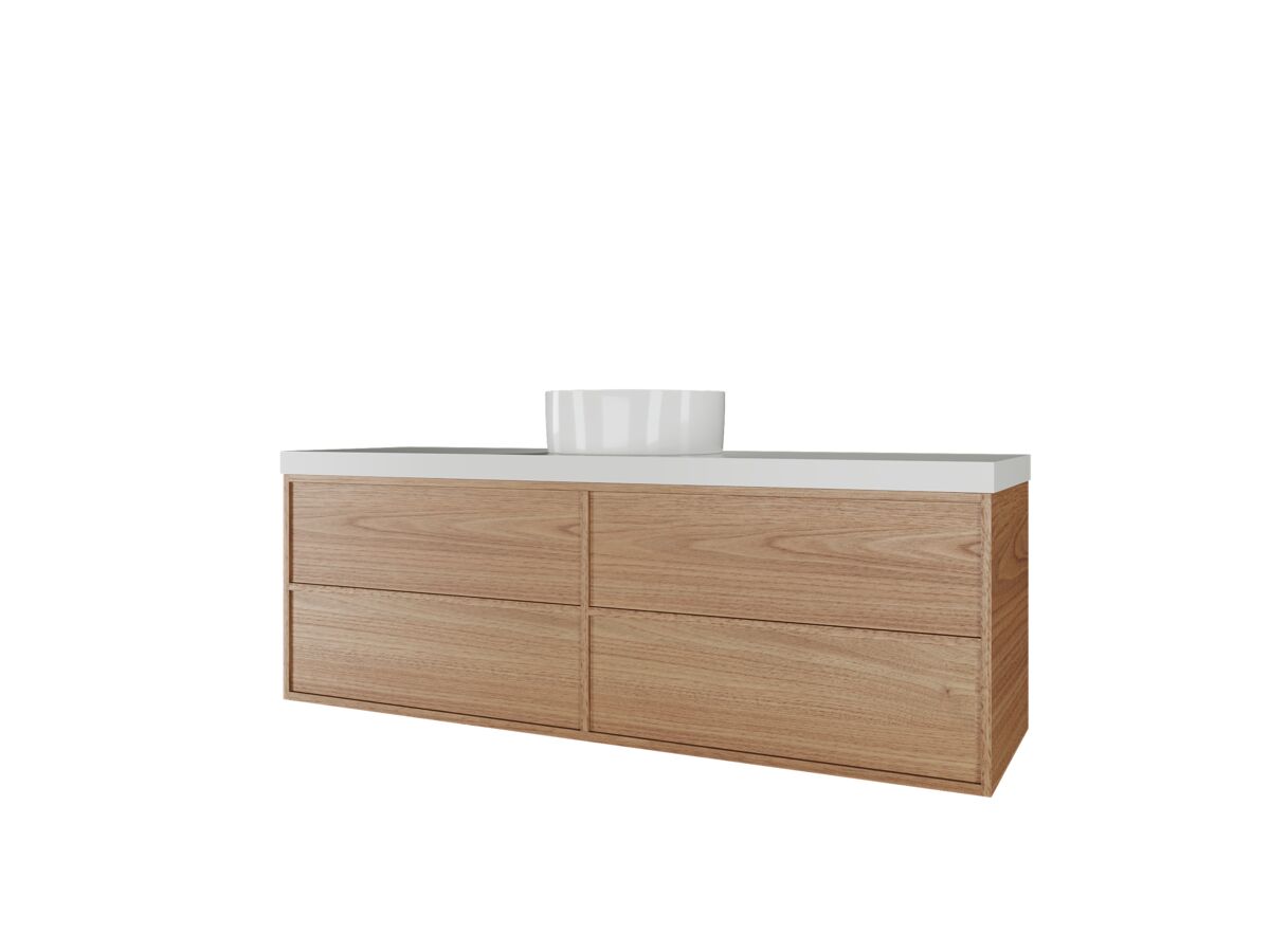 Reece Kado Aspect Wall Hung Vanity Unit 1500mm Single Bowl 4 Drawer Caesarstone Mineral 50mm Top