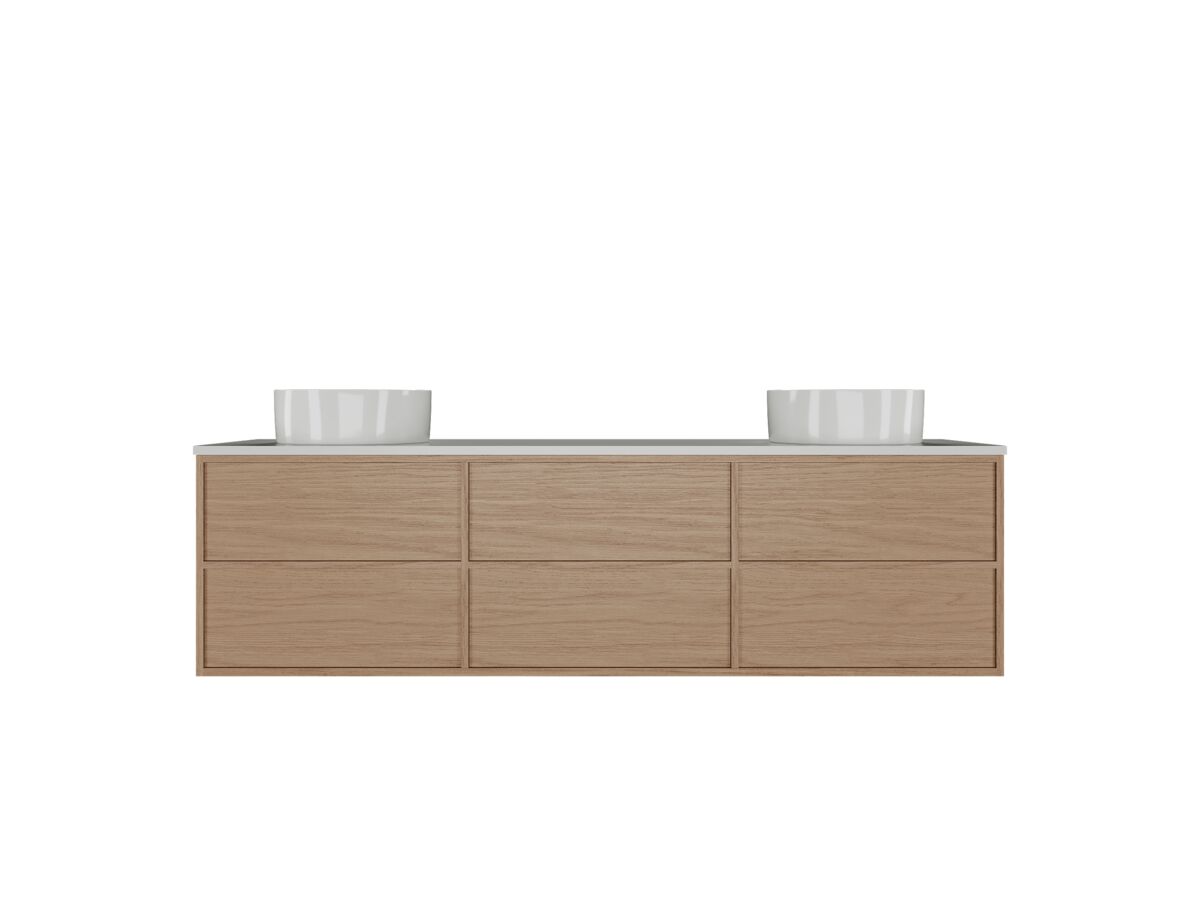 reece Kado Aspect Wall Hung Vanity Unit 1800mm Double Bowl 6 Drawer Caesarstone Mineral 20mm Top