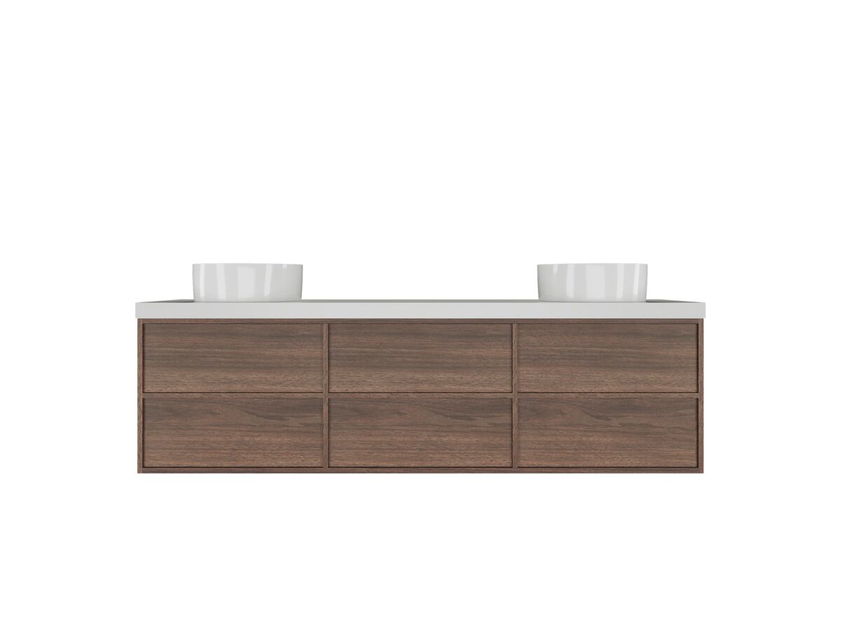 Reece Kado Aspect Wall Hung Vanity Unit 1800mm Double Bowl 6 Drawer Caesarstone Mineral 50mm Top