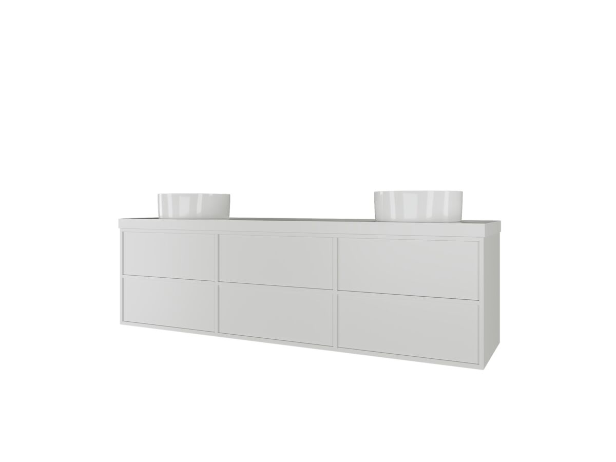 Reece Kado Aspect Wall Hung Vanity Unit 1800mm Double Bowl 6 Drawer Corian 50mm Top