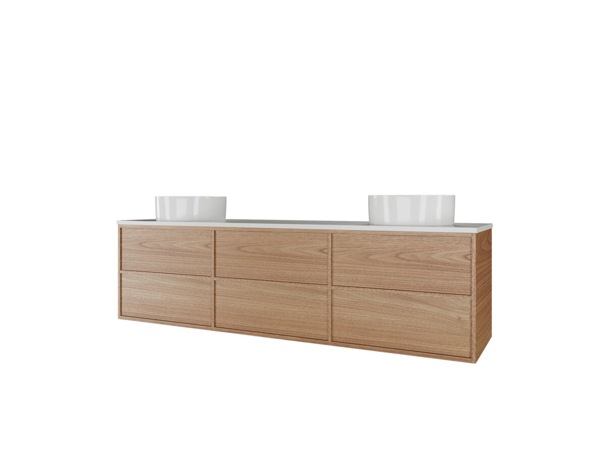 Reece Kado Aspect Wall Hung Vanity Unit 1800mm Double Bowl 6 Drawer Caesarstone Mineral 20mm Top