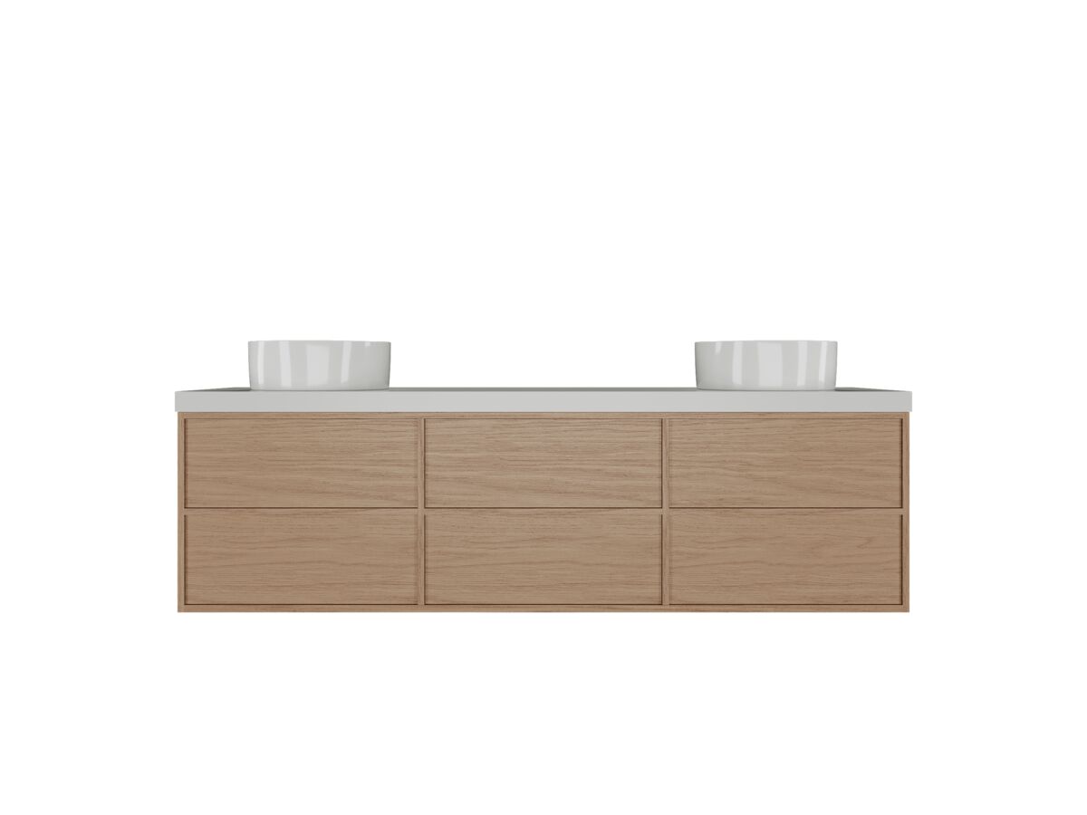 reece Kado Aspect Wall Hung Vanity Unit 1800mm Double Bowl 6 Drawer Caesarstone Mineral 50mm Top