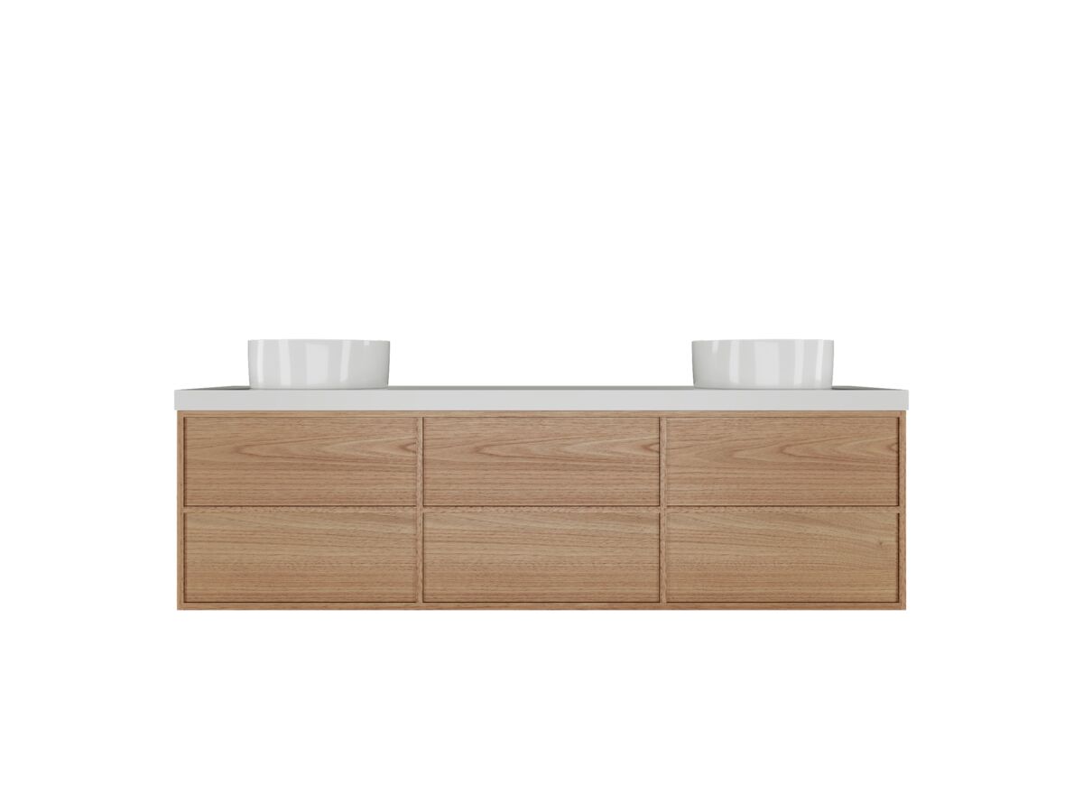 reece Kado Aspect Wall Hung Vanity Unit 1800mm Double Bowl 6 Drawer Corian 50mm Top