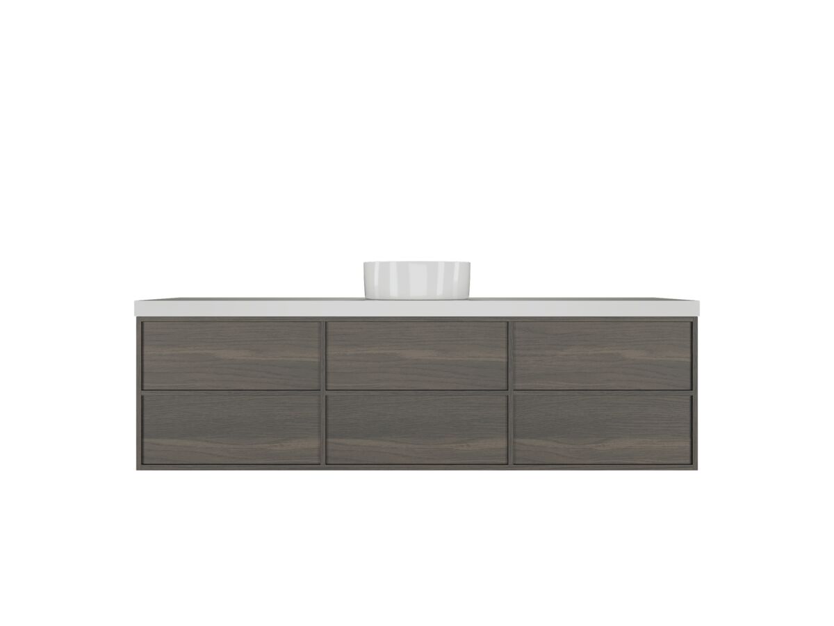 Reece Kado Aspect Wall Hung Vanity Unit 1800mm Single Bowl 6 Drawer Caesarstone Mineral 50mm Top