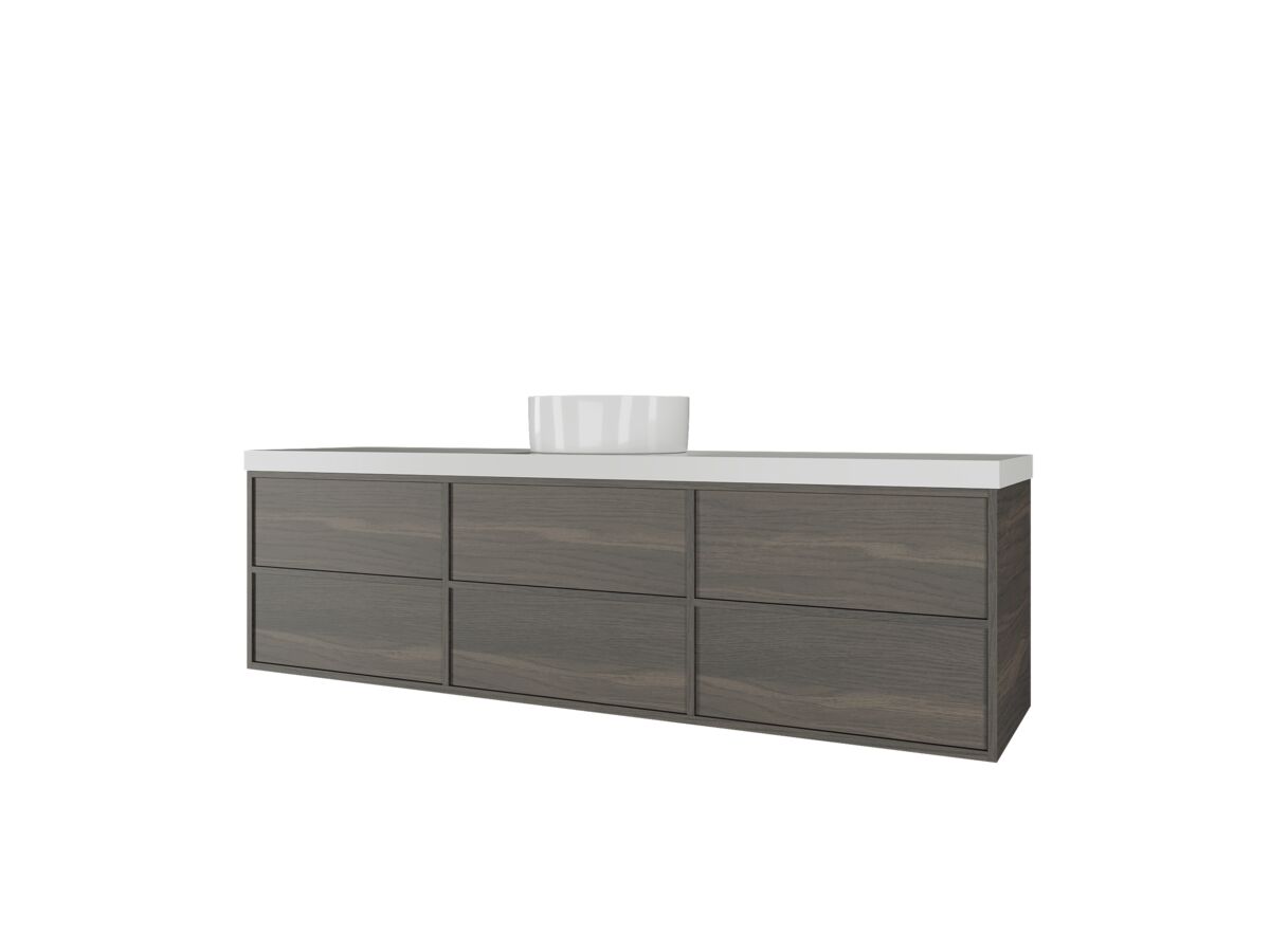 Reece Kado Aspect Wall Hung Vanity Unit 1800mm Single Bowl 6 Drawer Caesarstone Mineral 50mm Top
