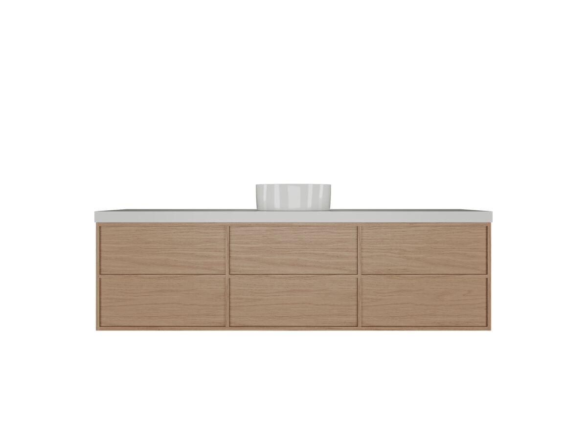reece Kado Aspect Wall Hung Vanity Unit 1800mm Single Bowl 6 Drawer Caesarstone Mineral 50mm Top