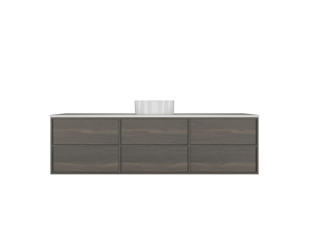 Reece Kado Aspect Wall Hung Vanity Unit 1800mm Single Bowl 6 Drawer Caesarstone Mineral 20mm Top