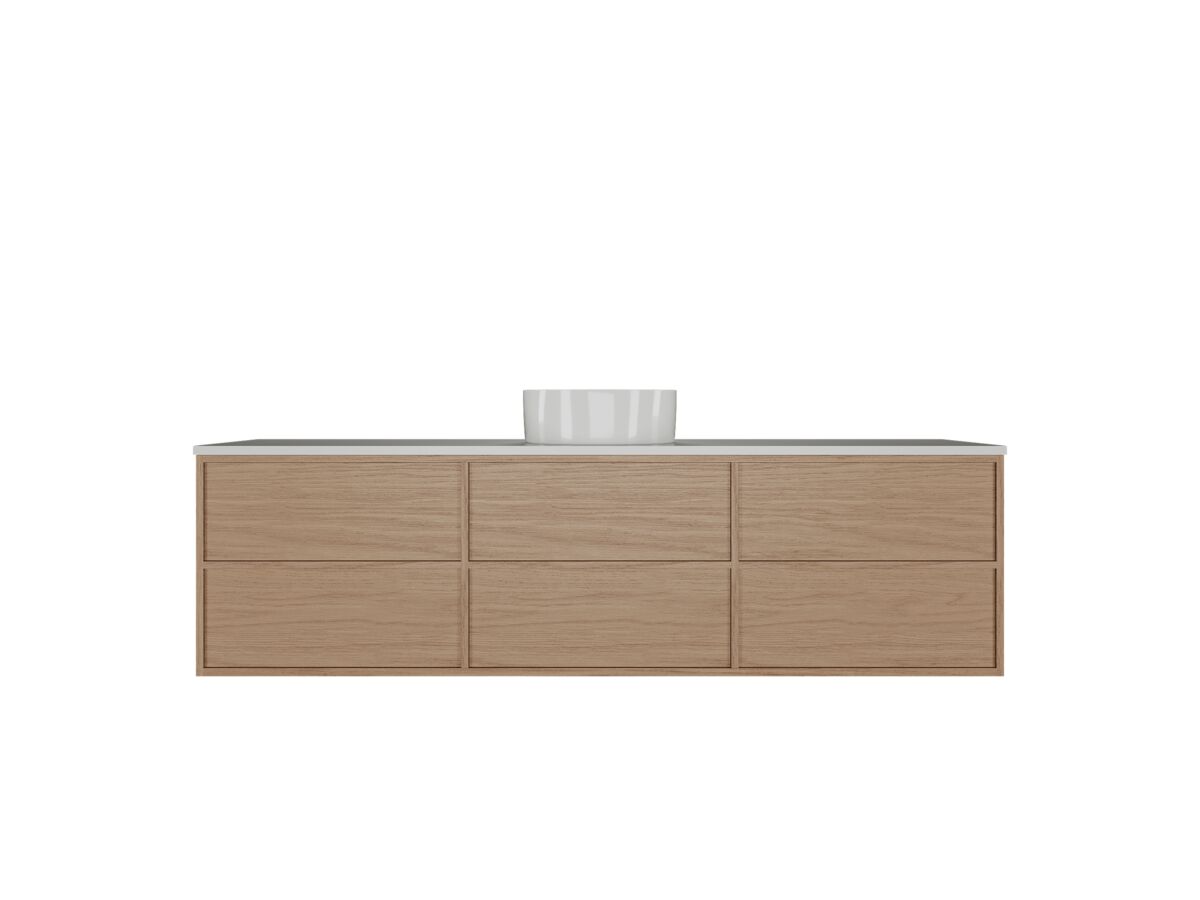 reece Kado Aspect Wall Hung Vanity Unit 1800mm Single Bowl 6 Drawer Caesarstone Mineral 20mm Top