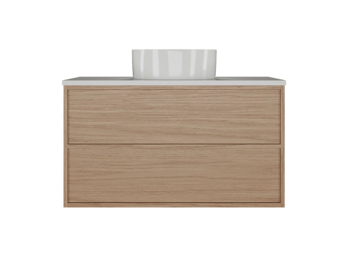 reece Kado Aspect Wall Hung Vanity Unit 900mm 2 Drawer Caesarstone Mineral 20mm Top