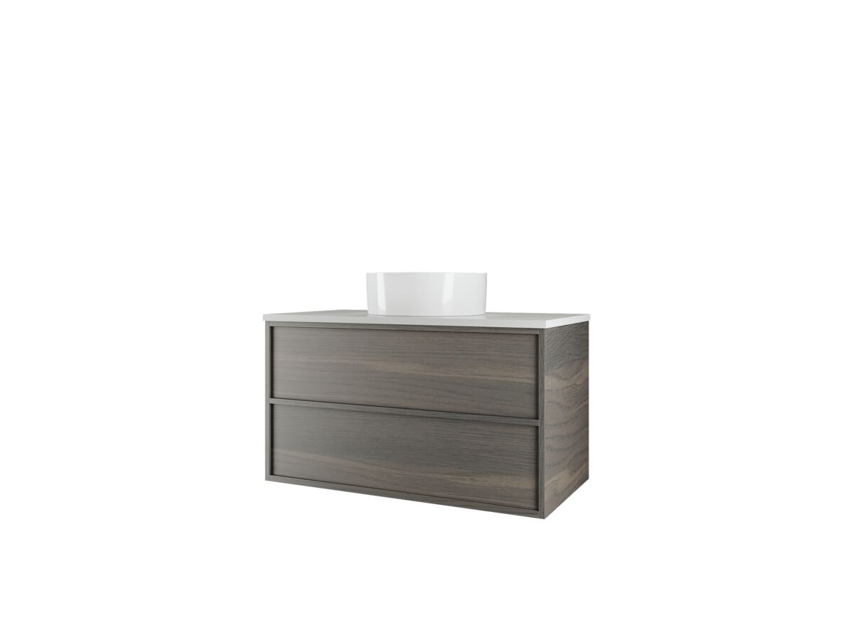 Reece Kado Aspect Wall Hung Vanity Unit 900mm 2 Drawer Caesarstone Mineral 20mm Top