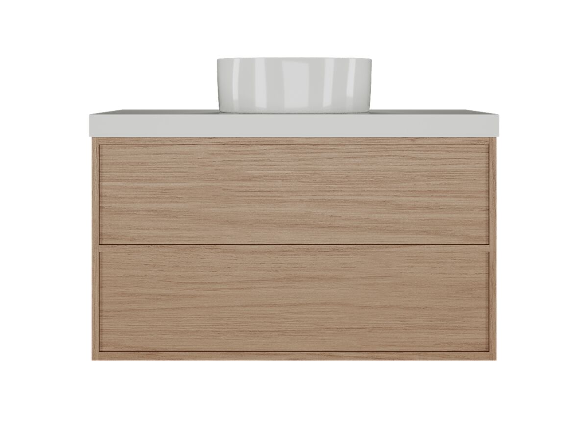 reece Kado Aspect Wall Hung Vanity Unit 900mm 2 Drawer Caesarstone Mineral 50mm Top
