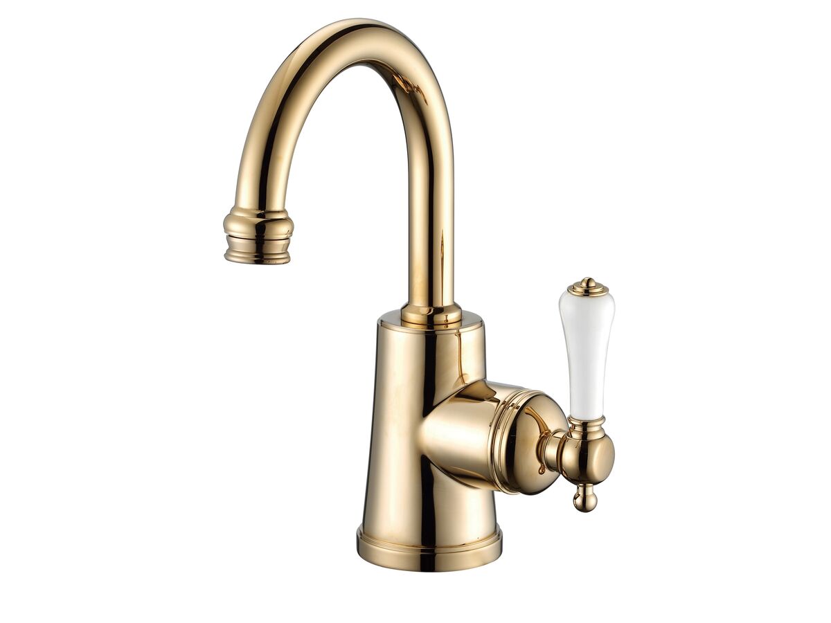 reece Kado Era Basin Mixer Porcelain Handle Brass Gold (5 Star)