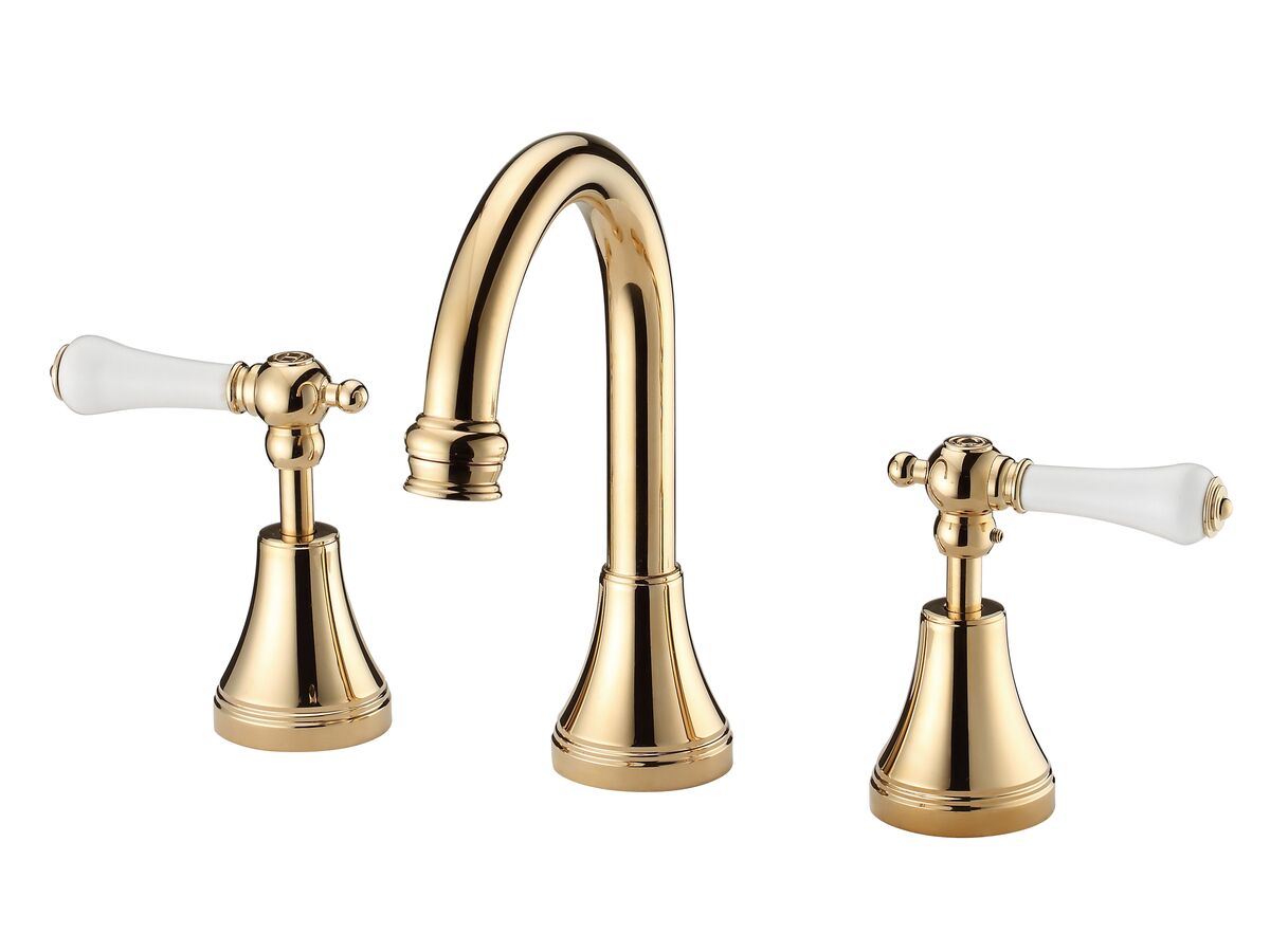 reece Kado Era Basin Set Fixed Lever Porcelain Handle Brass Gold (5 Star)