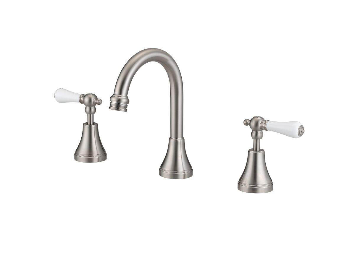 reece Kado Era Basin Set Fixed Lever Porcelain Handle Brushed Nickel (5 Star)