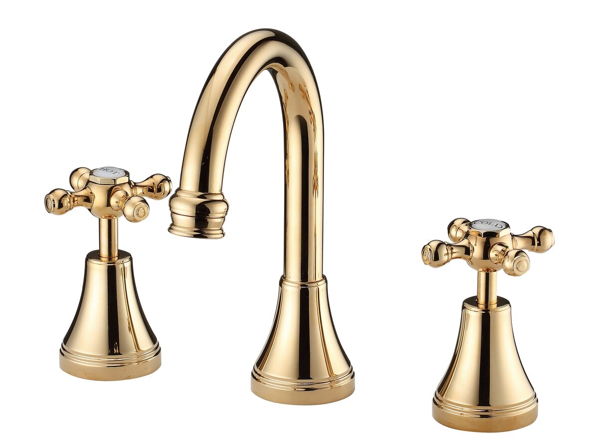 reece Kado Era Basin Set Swivel Cross Handles Brass Gold (5 Star)
