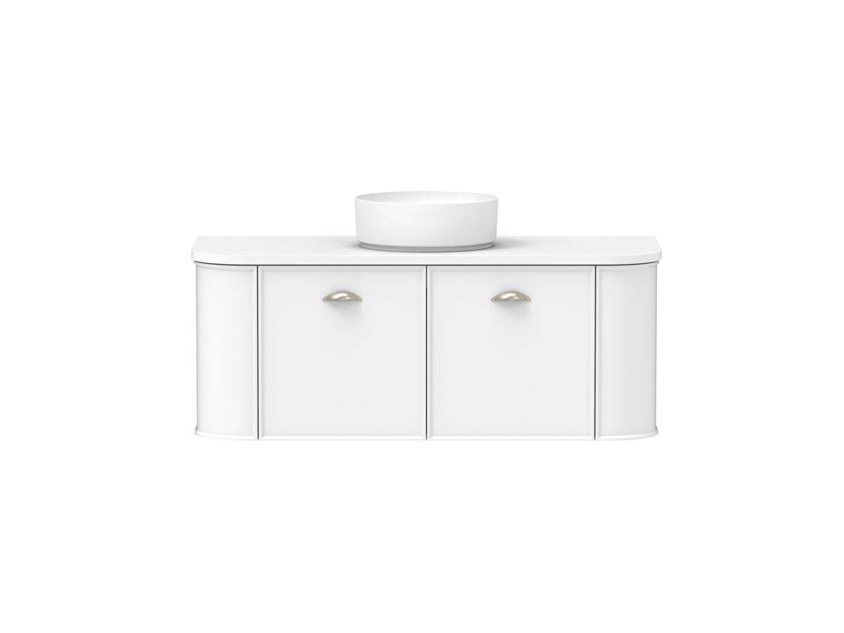Reece Kado Era Double Curve All Door 1200mm Wall Hung Vanity With Centre Basin 20mm Caesarstone Mineral Top