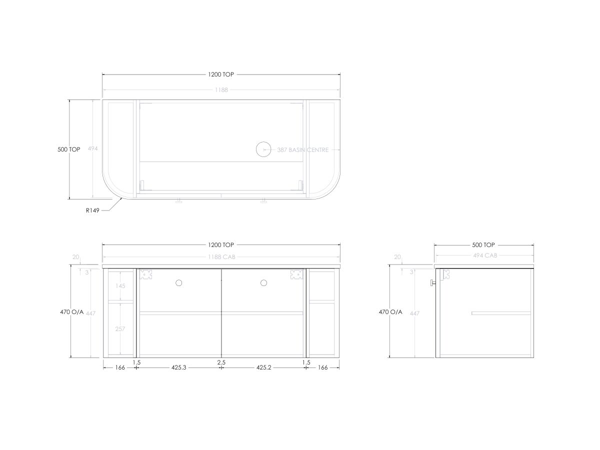 Reece Kado Era Double Curve All Door 1200mm Wall Hung Vanity With Right Hand Basin 20mm Cherry Pie Top