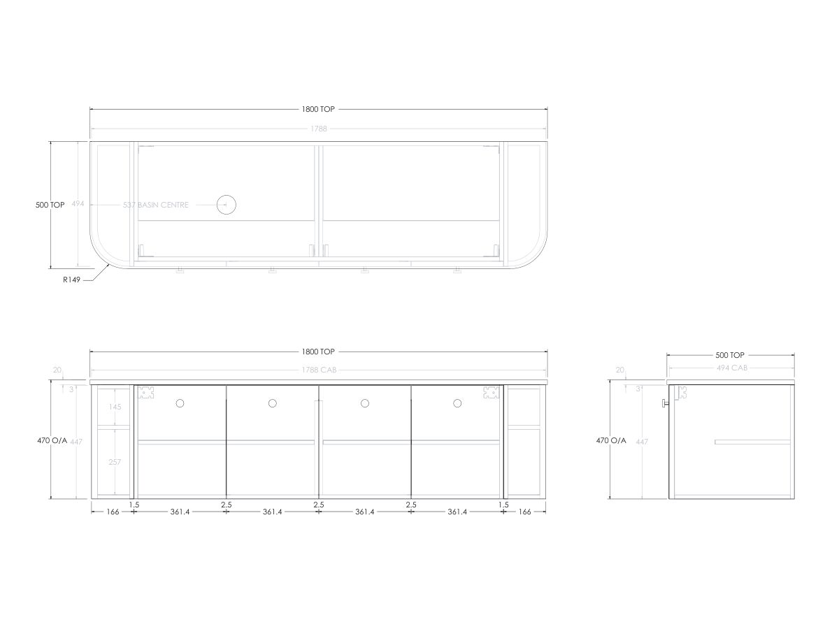 Reece Kado Era Double Curve All Door 1800mm Wall Hung Vanity With Left Hand Basin 20mm Cherry Pie Top