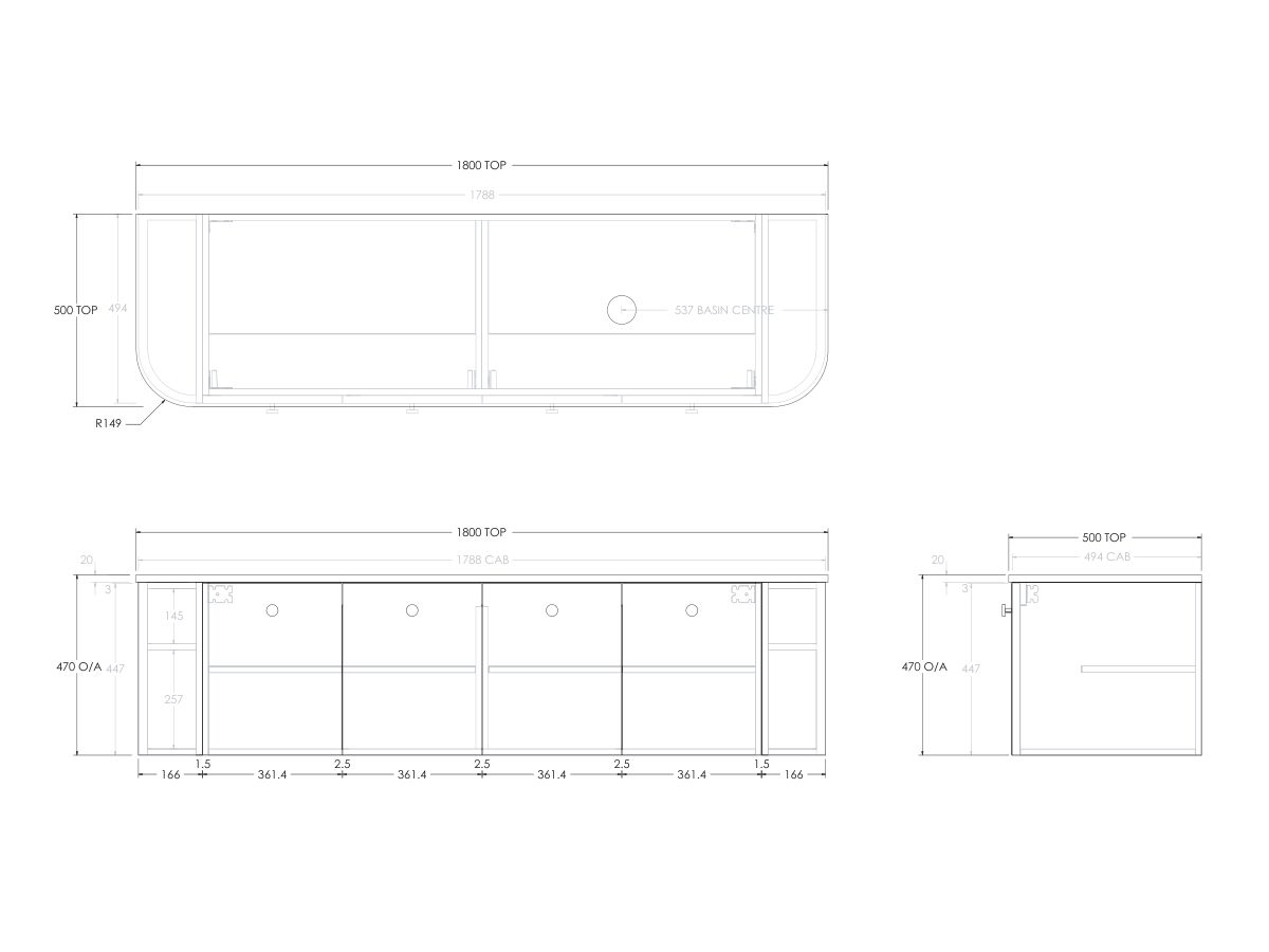 Reece Kado Era Double Curve All Door 1800mm Wall Hung Vanity With Right Hand Basin 20mm Cherry Pie Top