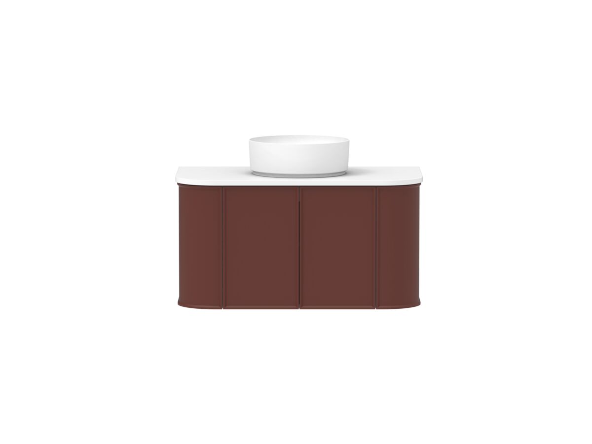 reece Kado Era Double Curve All Door 900mm Wall Hung Vanity with Centre Basin 20mm Cherry Pie Top reece Kado Era Double Curve All Door 900mm Wall Hung Vanity with Centre Basin 20mm Cherry Pie Top