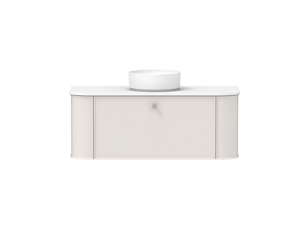 Reece Kado Era Double Curve All Drawer 1200mm Wall Hung Vanity With Centre Basin 20mm Caesarstone Mineral Top