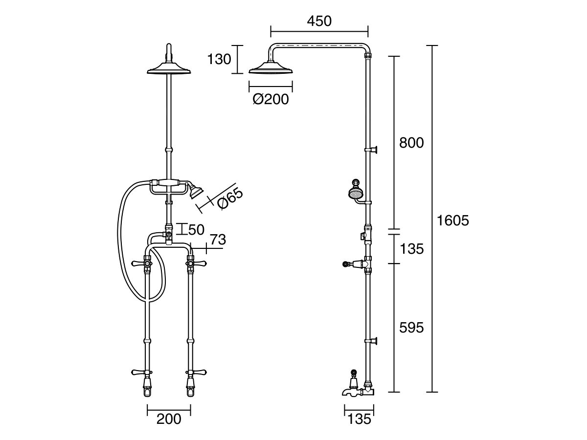 Reece Kado Era Exposed Twin Telephone Shower & Bath Set Lever Handle Porcelain Handles Brass Gold (3 Star)
