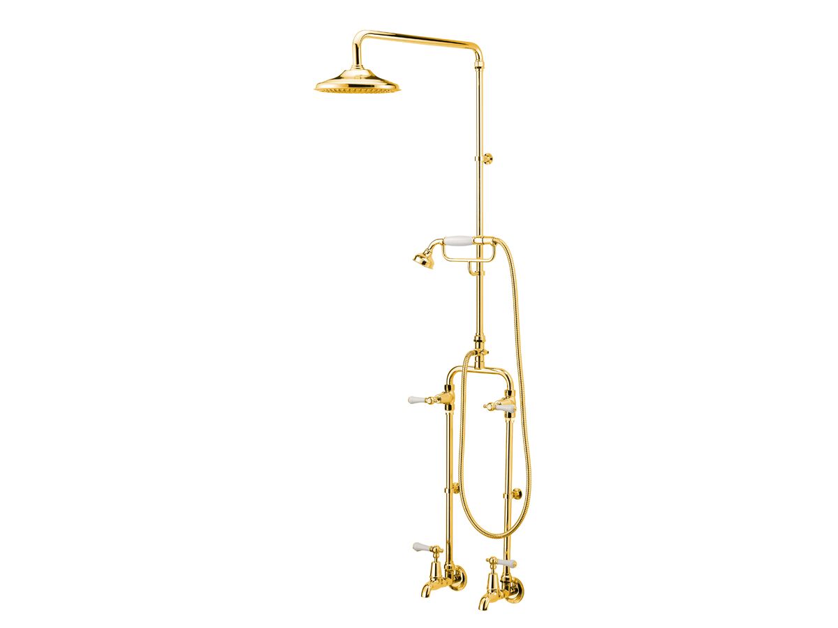 reece Kado Era Exposed Twin Telephone Shower & Bath Set Lever Handle Porcelain Handles Brass Gold (3 Star)