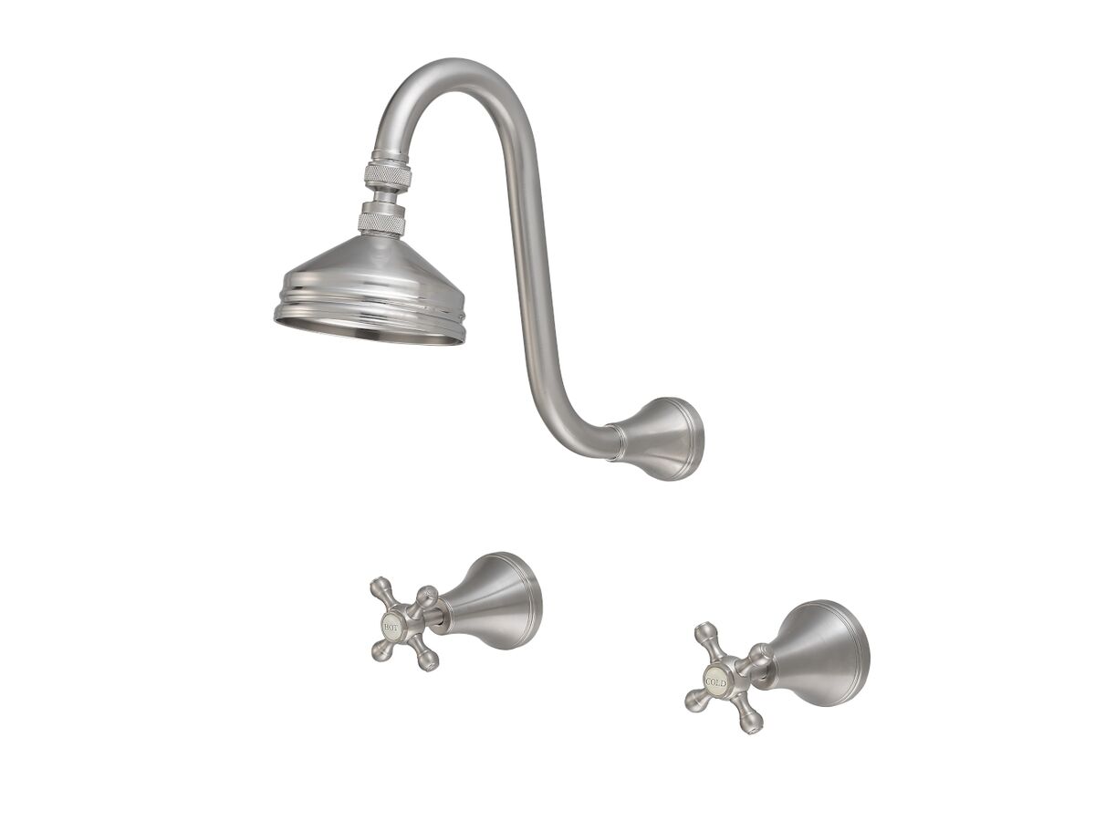 reece Kado Era Gooseneck Shower Set Cross Handles Brushed Nickel (3 Star)