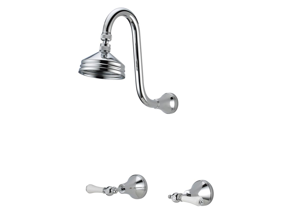 reece Kado Era Gooseneck Shower Set Lever Porcelain Handle Chrome (3 Star)
