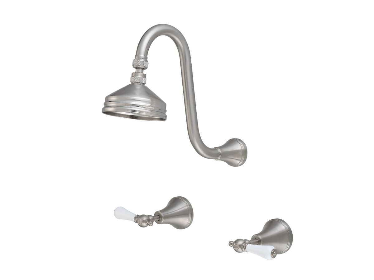 reece Kado Era Gooseneck Shower Set Lever Porcelain Handle Brushed Nickel (3 Star)