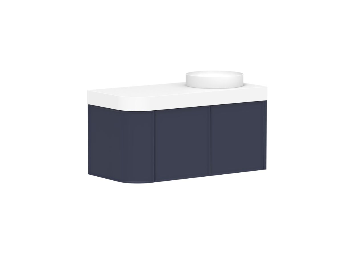 Reece Kado Era Single Curve All Door 1050mm Wall Hung Vanity Right Hand Basin 90mm Durasein Top