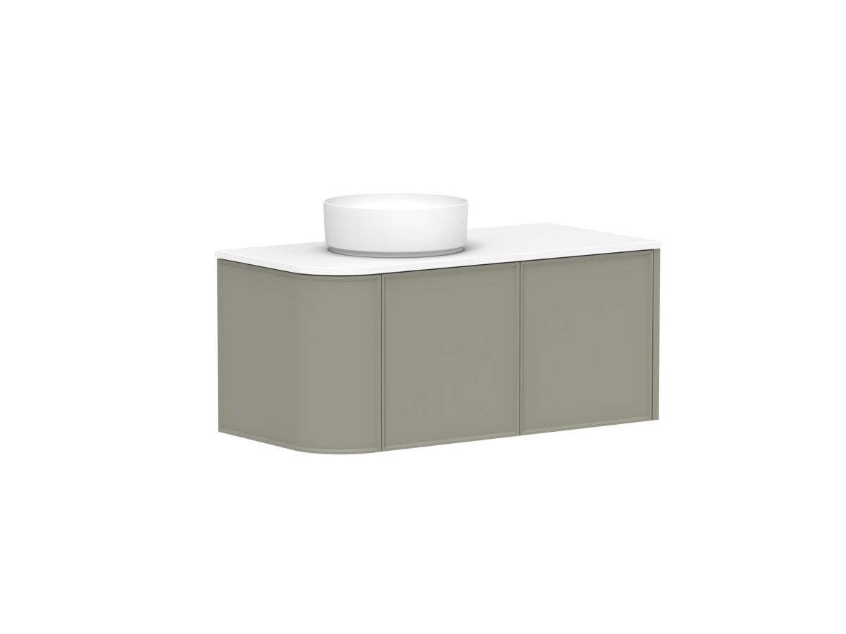 Reece Kado Era Single Curve All Door 1050mm Wall Hung Vanity With Left Hand Basin 20mm Caesarstone Mineral Top
