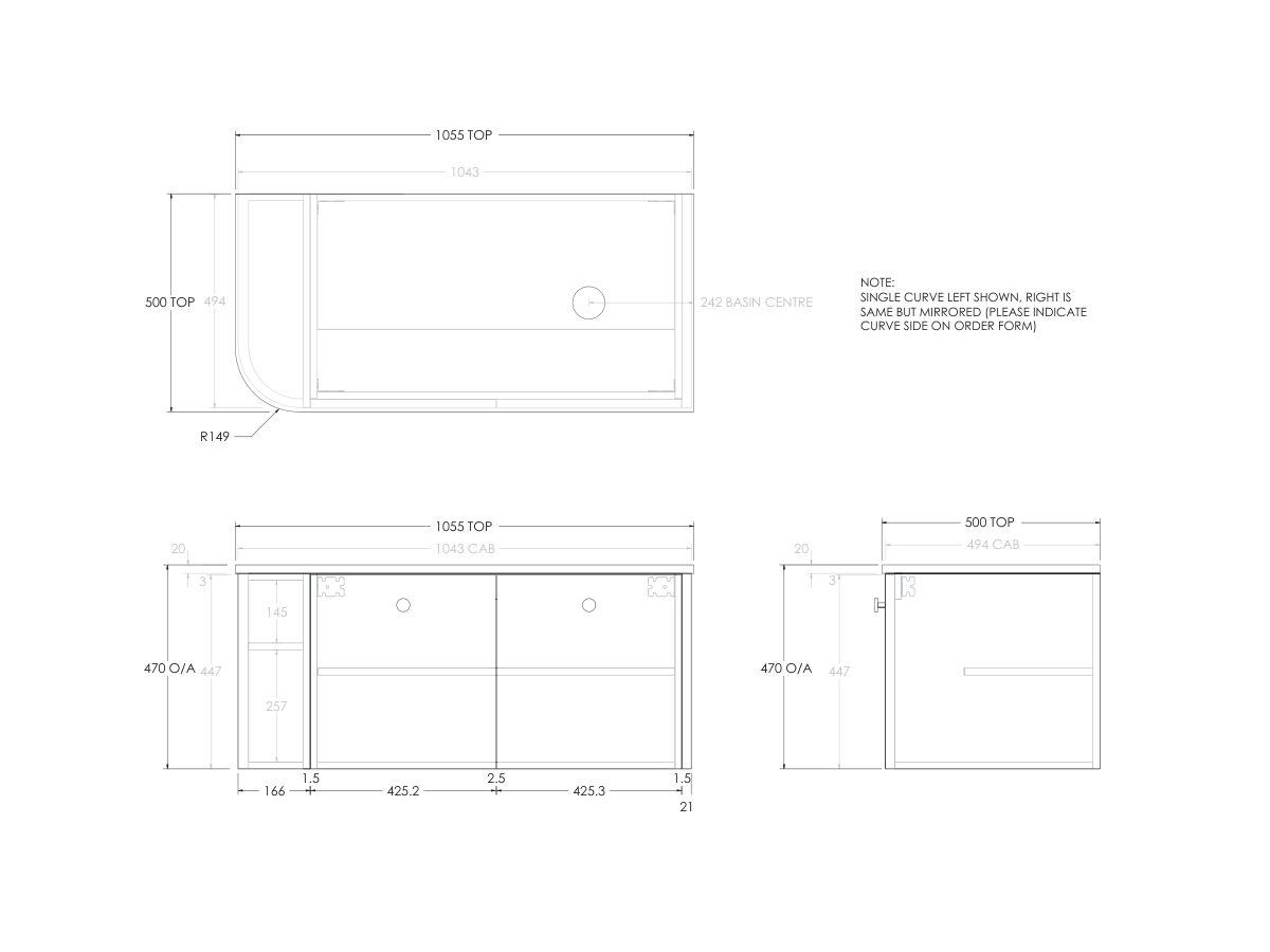 Reece Kado Era Single Curve All Door 1050mm Wall Hung Vanity With Right Hand Basin 20mm Cherry Pie Top