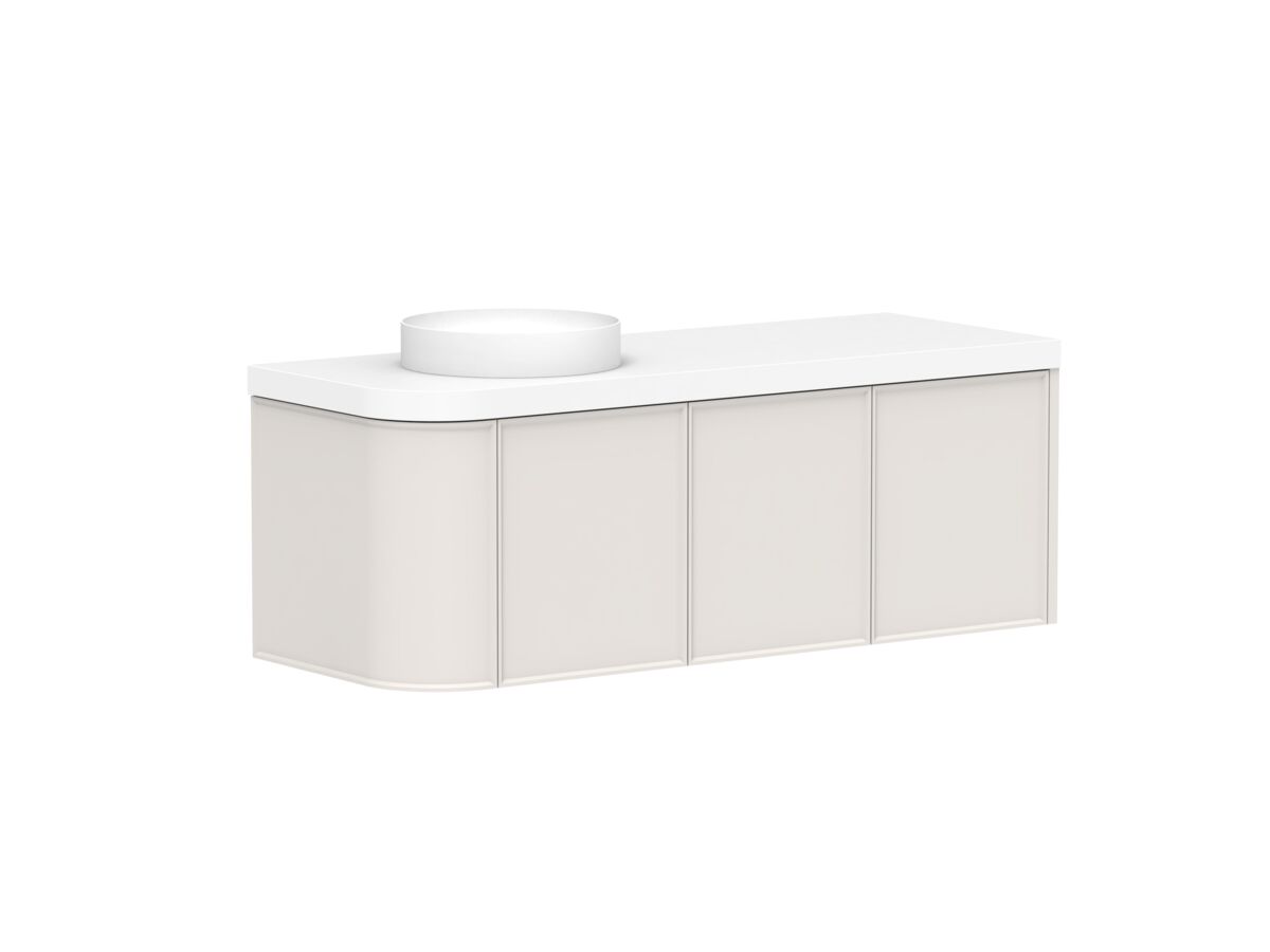 Reece Kado Era Single Curve All Door 1350mm Wall Hung Vanity Left Hand Basin 50mm Durasein Top