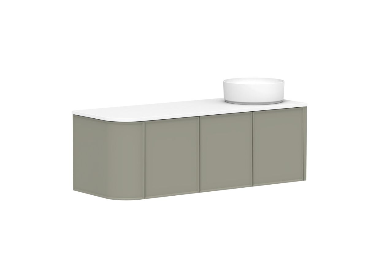 Reece Kado Era Single Curve All Door 1350mm Wall Hung Vanity With Right Hand Basin 20mm Caesarstone Mineral Top