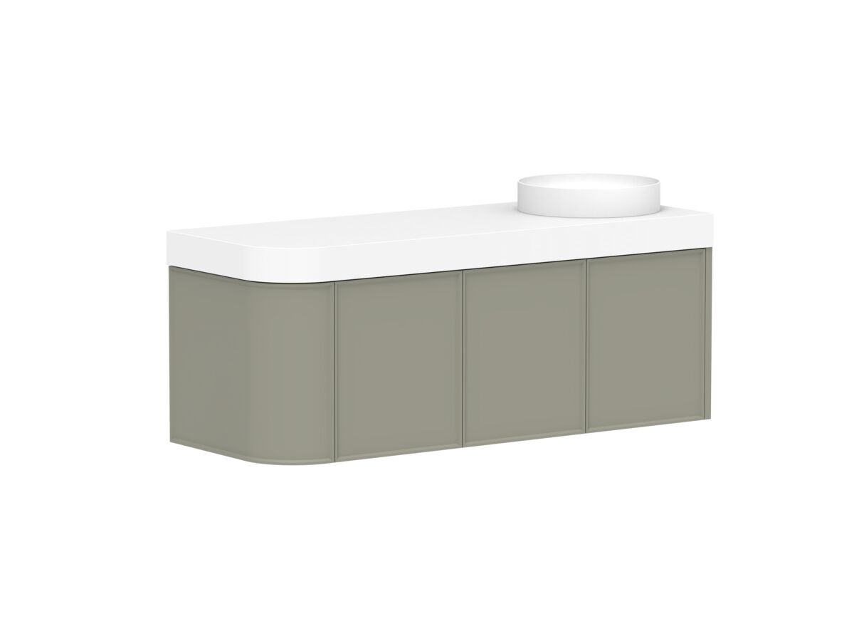 Reece Kado Era Single Curve All Door 1350mm Wall Hung Vanity Right Hand Basin 90mm Durasein Top