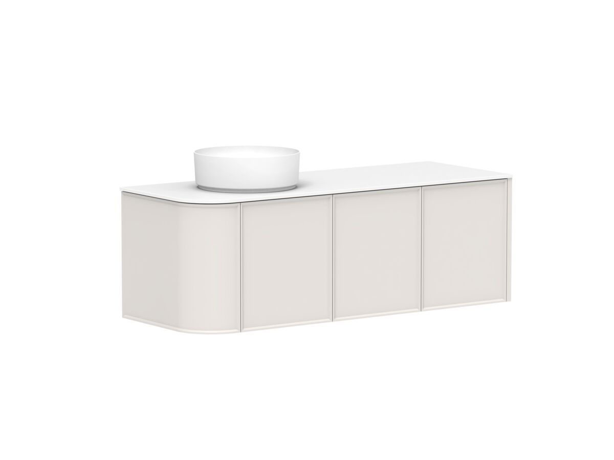Reece Kado Era Single Curve All Door 1350mm Wall Hung Vanity With Left Hand Basin 12mm Durasein Top