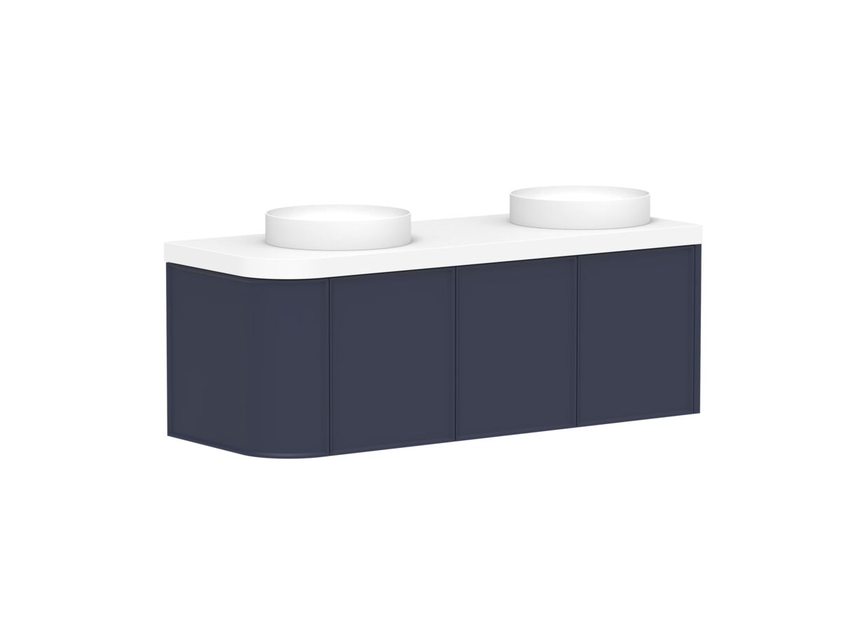 Reece Kado Era Single Curve All Door 1350mm Wall Hung Vanity Double Basin 50mm Durasein Top