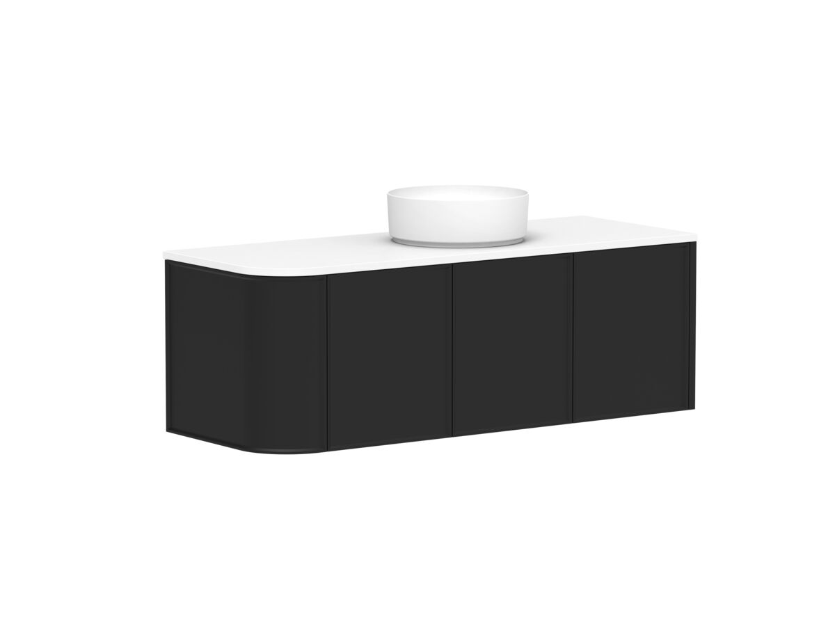 Reece Kado Era Single Curve All Door 1350mm Wall Hung Vanity With Centre Basin 20mm Caesarstone Mineral Top