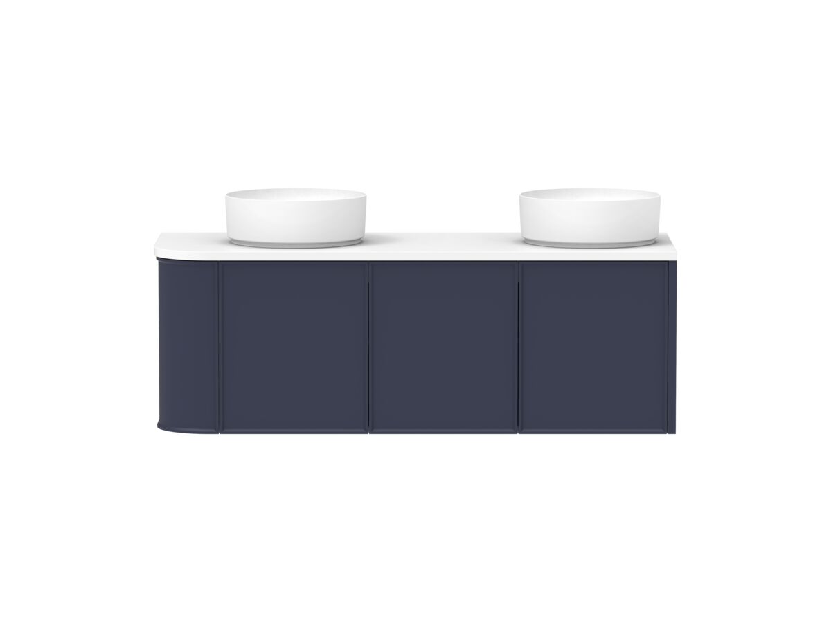 reece Kado Era Single Curve All Door 1350mm Wall Hung Vanity with Double Basin 20mm Caesarstone Mineral Top