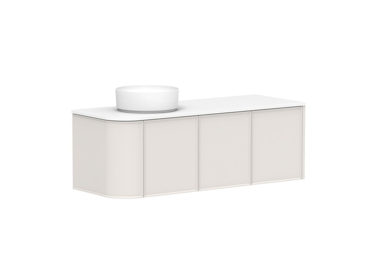 Reece Kado Era Single Curve All Door 1350mm Wall Hung Vanity With Left Hand Basin 20mm Caesarstone Mineral Top