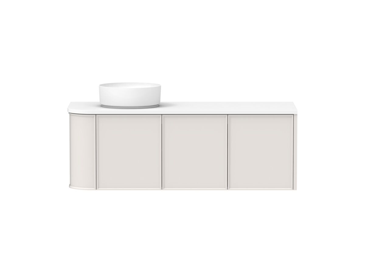 reece Kado Era Single Curve All Door 1350mm Wall Hung Vanity with Left Hand Basin 20mm Caesarstone Mineral Top
