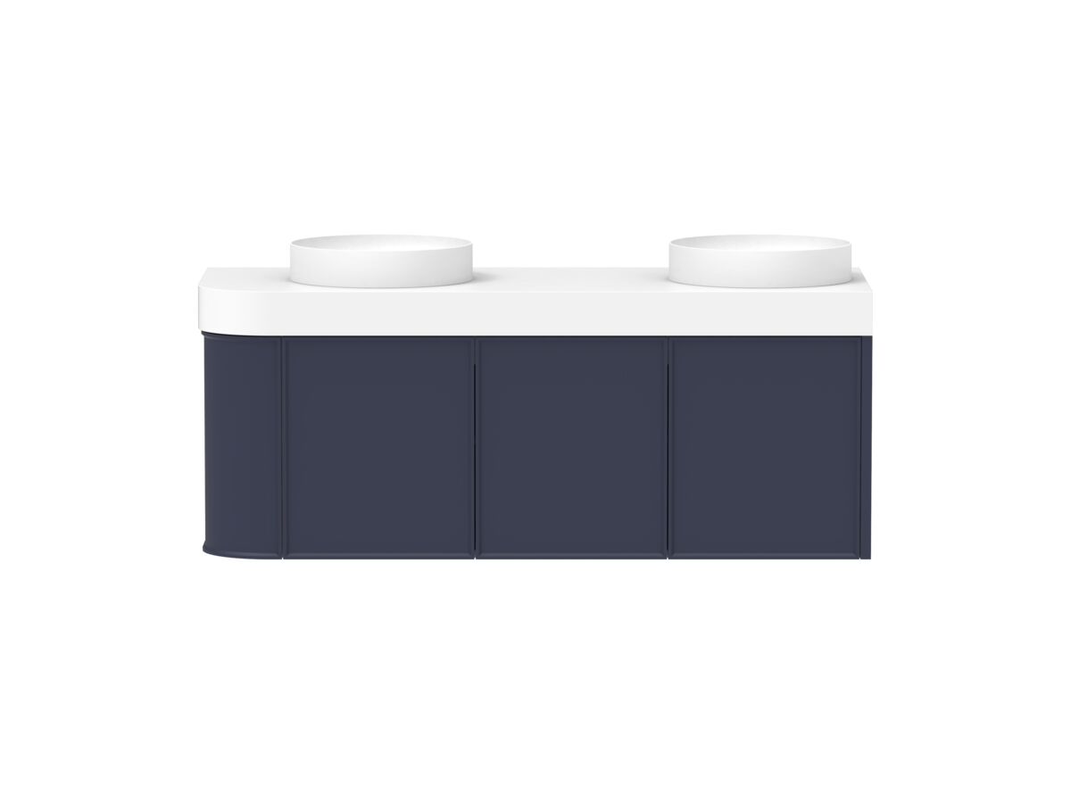 reece Kado Era Single Curve All Door 1350mm Wall Hung Vanity Double Basin 90mm Durasein Top
