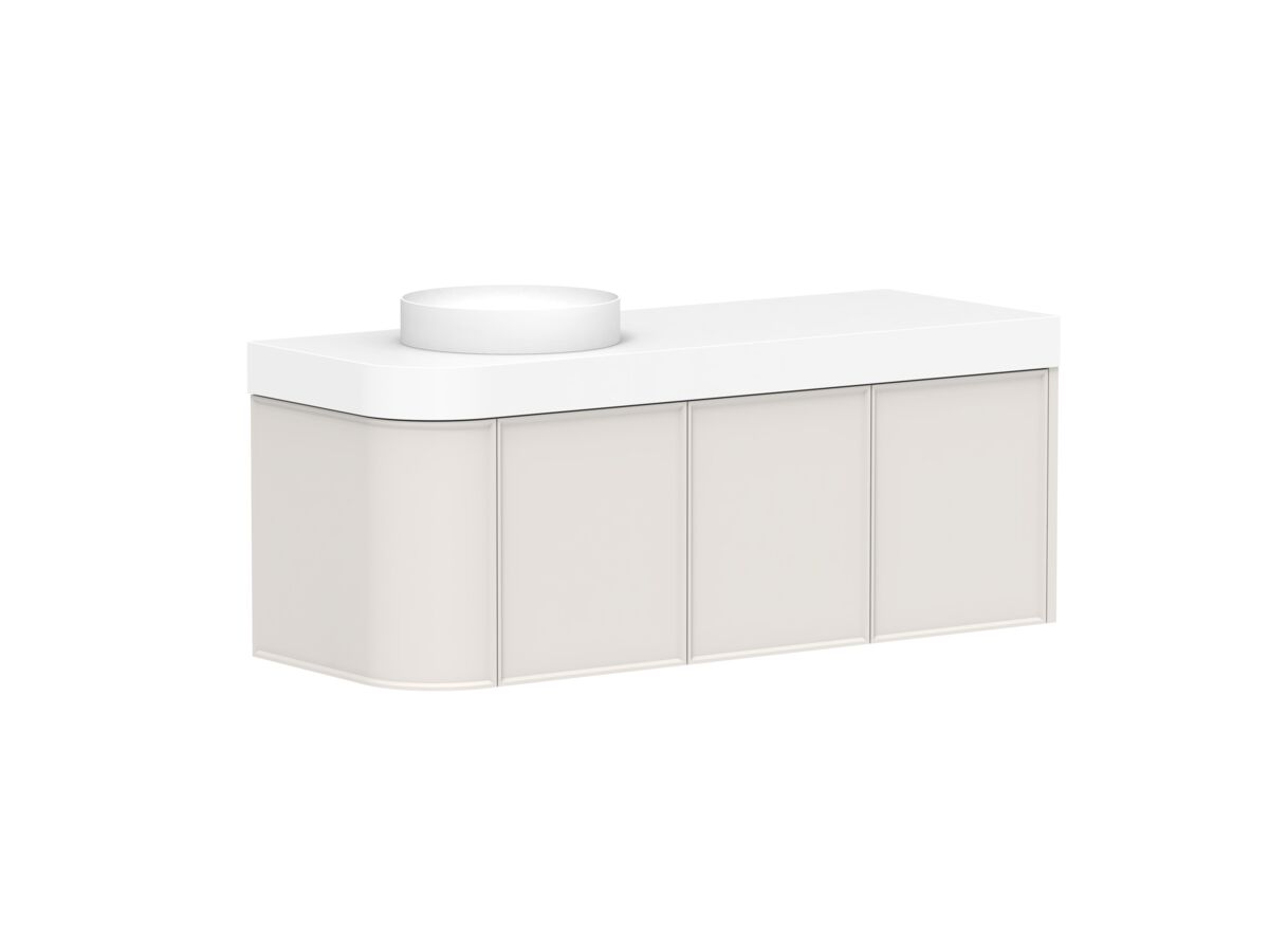 Reece Kado Era Single Curve All Door 1350mm Wall Hung Vanity Left Hand Basin 90mm Durasein Top