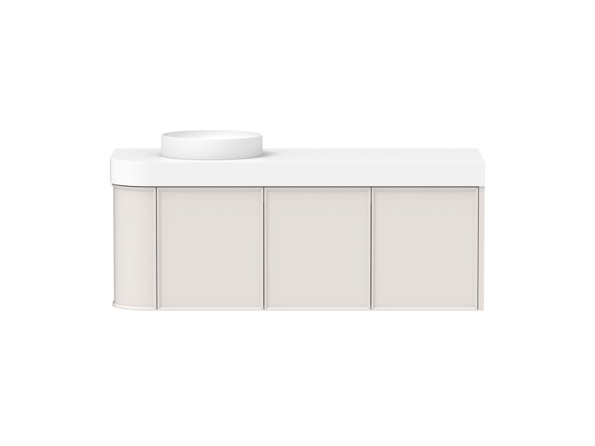 reece Kado Era Single Curve All Door 1350mm Wall Hung Vanity Left Hand Basin 90mm Durasein Top