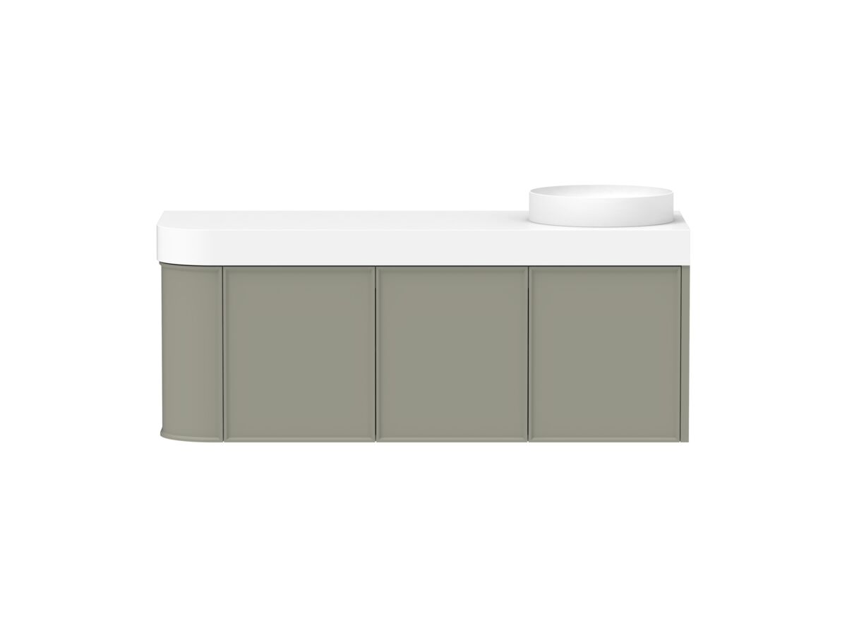 reece Kado Era Single Curve All Door 1350mm Wall Hung Vanity Right Hand Basin 90mm Durasein Top