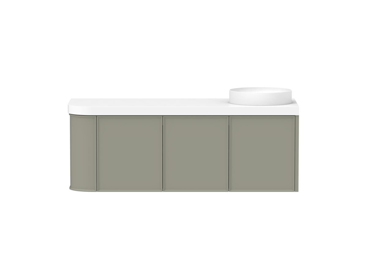 reece Kado Era Single Curve All Door 1350mm Wall Hung Vanity Right Hand Basin 50mm Durasein Top