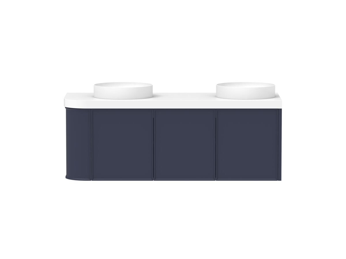 reece Kado Era Single Curve All Door 1350mm Wall Hung Vanity Double Basin 50mm Durasein Top