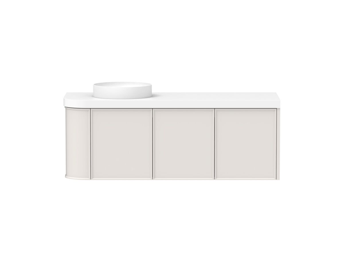 reece Kado Era Single Curve All Door 1350mm Wall Hung Vanity Left Hand Basin 50mm Durasein Top