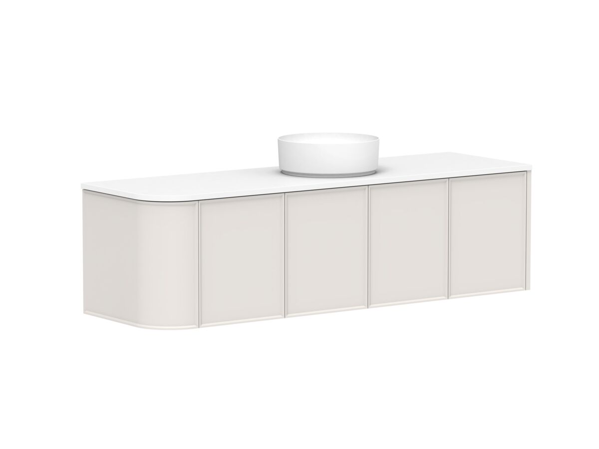 Reece Kado Era Single Curve All Door 1650mm Wall Hung Vanity With Centre Basin 20mm Caesarstone Mineral Top